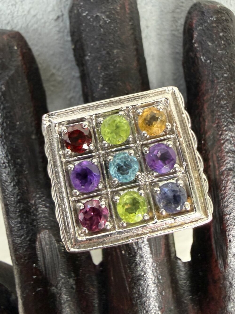 Karis Stainless Steel w/ Multi-Gemstone Silver Tone Ring Size 10.5 - Picture 10 of 12